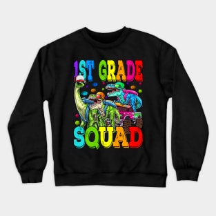 1st Grade Squad Monster Truck Dinosaur Back To School Crewneck Sweatshirt